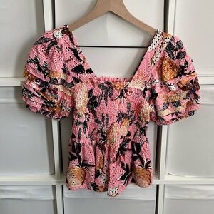 FARM Rio Multicolor Floral Puff Sleeve Blouse